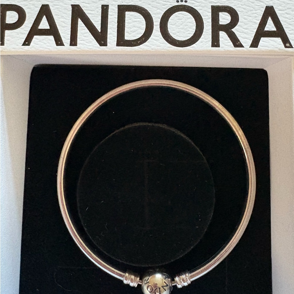 NIB Pandora Sterling Silver Bangle w/Pandora charm - Picture 3 of 7